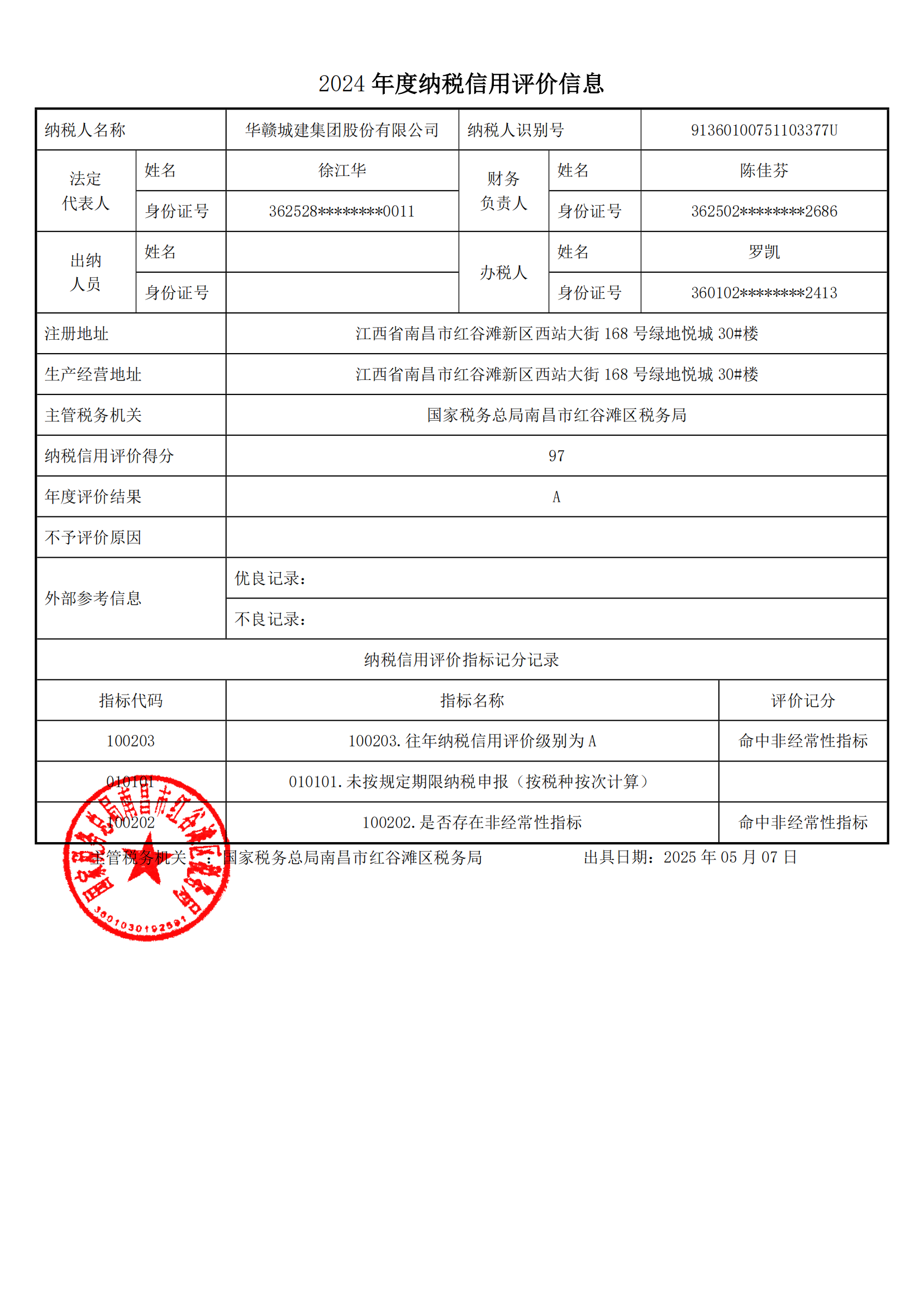 连续九年获评纳税信用A级纳税人