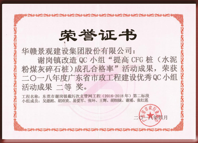 谢岗镇改造QC小组二等奖