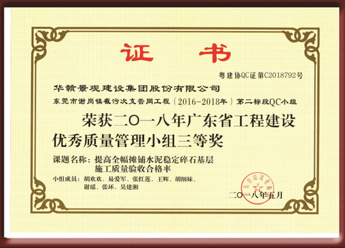 第二标段QC小组三等奖